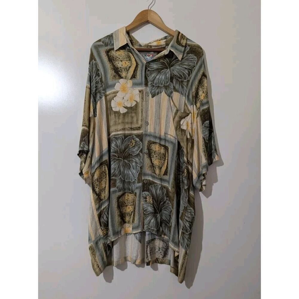 JAMS World Vintage Classic ARIEL KHAKI Design Hawaiian Shirt Size XXL 2XL
